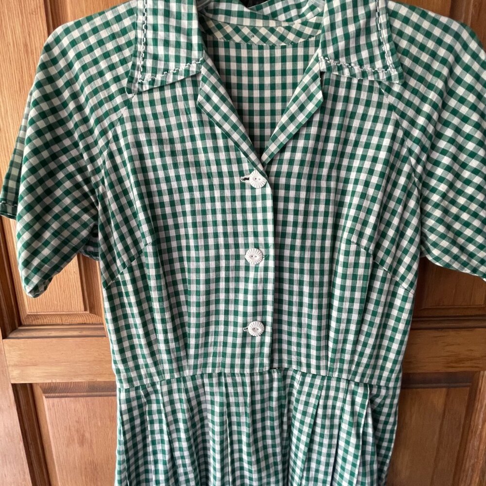 Vintage 1950s Green & White Gingham Day Dress - Picture 5 of 7